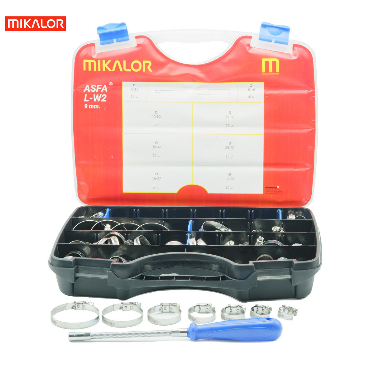 Mikalor | ASFA-L Worm Drive Hose Clamp Assortment Kit | 9mm Band Width | W2 430SS Band | 110 pcs 3503211 - HCL Fasteners EU - Image 4
