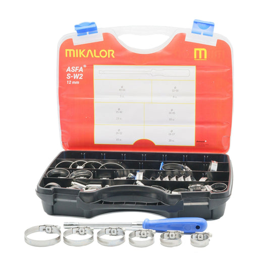 Mikalor | ASFA-S Worm Drive Hose Clamp Workshop Kit | 12mm Band Width | W2 430SS Band | 73 pcs 3503241 - HCL Fasteners EU - Image 1