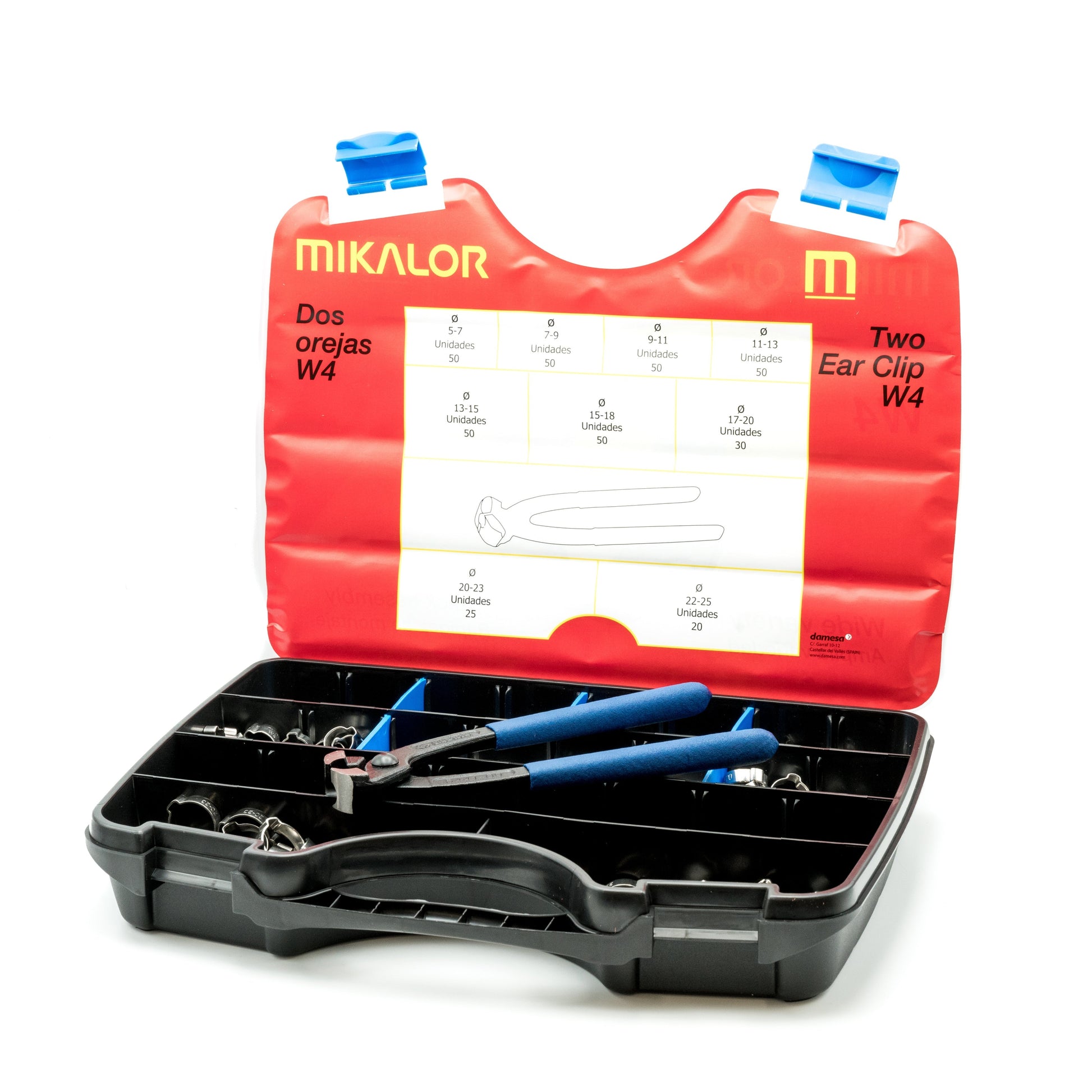 Mikalor assortimentsdoos met twee oorclips W4 staal AISI 304 | 375 stuks - HCL Clamping UK/Europa